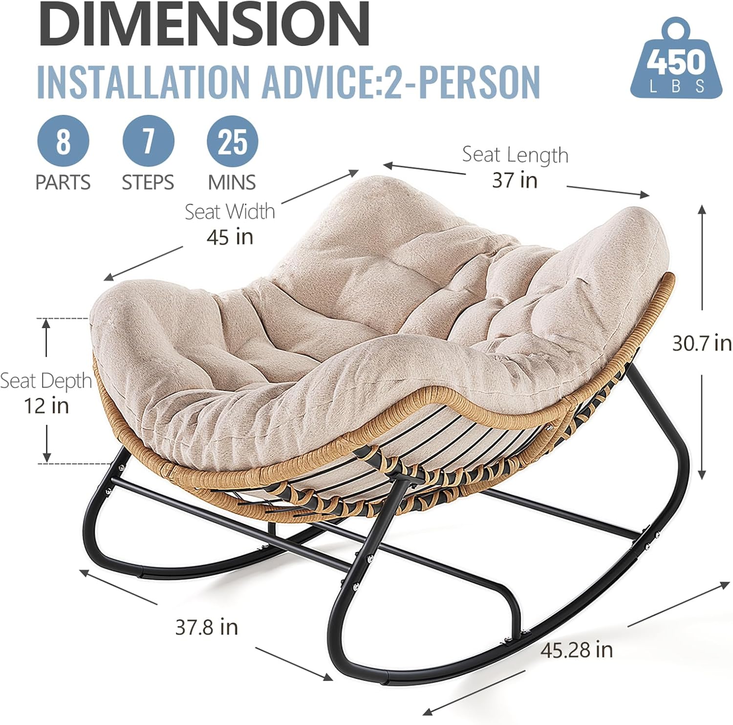 Outdoor Rocking Egg Chair, Indoor Papasan, Rattan Wicker Lounge, Modern Royal for Bedroom, Living Room, Porch, Garden, Lawn - Image 3