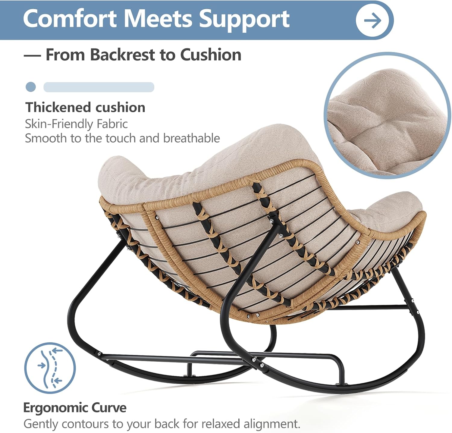 Outdoor Rocking Egg Chair, Indoor Papasan, Rattan Wicker Lounge, Modern Royal for Bedroom, Living Room, Porch, Garden, Lawn - Image 5