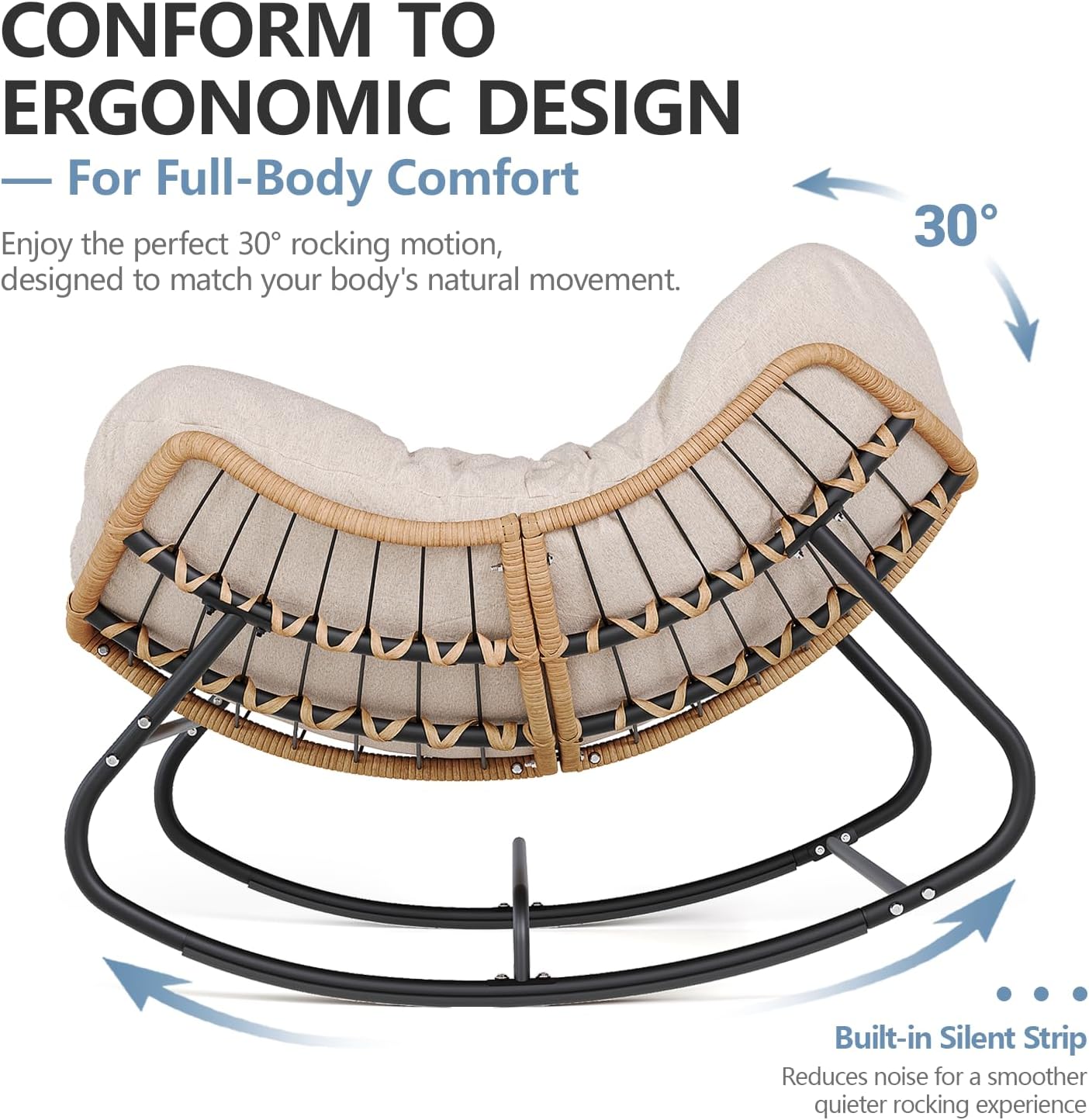 Outdoor Rocking Egg Chair, Indoor Papasan, Rattan Wicker Lounge, Modern Royal for Bedroom, Living Room, Porch, Garden, Lawn - Image 6