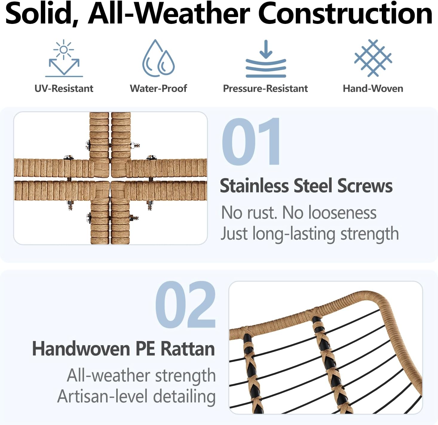 Outdoor Rocking Egg Chair, Indoor Papasan, Rattan Wicker Lounge, Modern Royal for Bedroom, Living Room, Porch, Garden, Lawn - Image 7