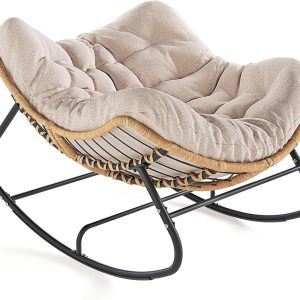 Outdoor Rocking Egg Chair, Indoor Papasan, Rattan Wicker Lounge, Modern Royal for Bedroom, Living Room, Porch, Garden, Lawn