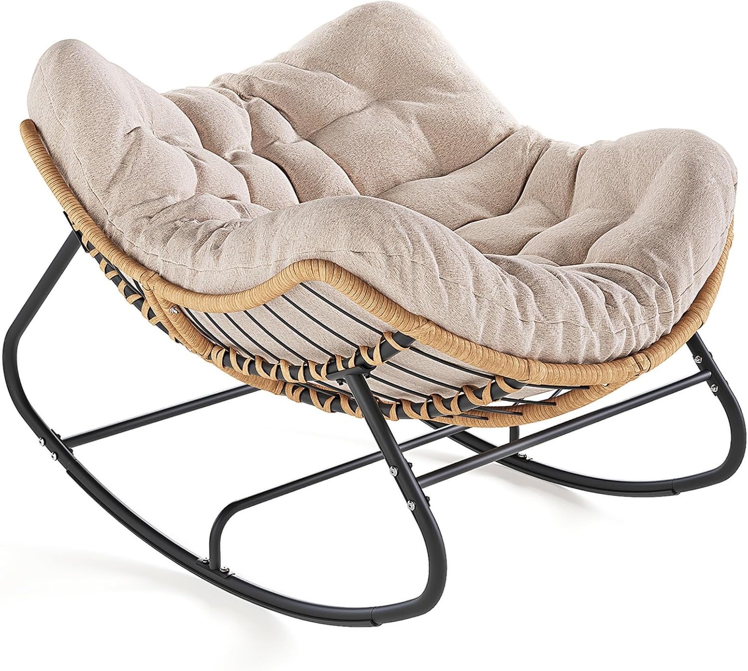 Outdoor Rocking Egg Chair, Indoor Papasan, Rattan Wicker Lounge, Modern Royal for Bedroom, Living Room, Porch, Garden, Lawn